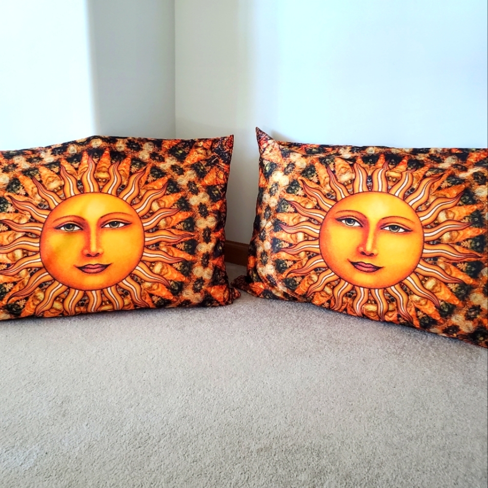 Dan Morris * Bohemian Sun Face pillow cases - 2 cases!